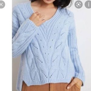 Anthropologie Pullover Chunky Knit V-Neck Sweater In Blue Size Medium